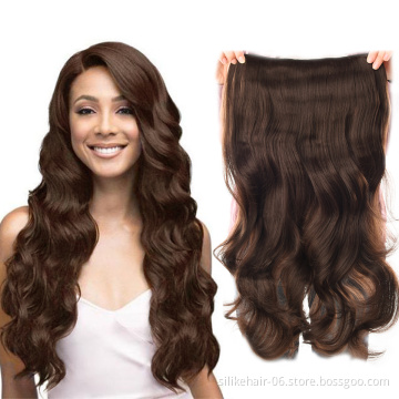 Wholesale 24 inch Heat Resistant Fiber Natural Blonde Brown Long Wavy One Piece Clip in Hair Extension Synthetic Hair Extensions